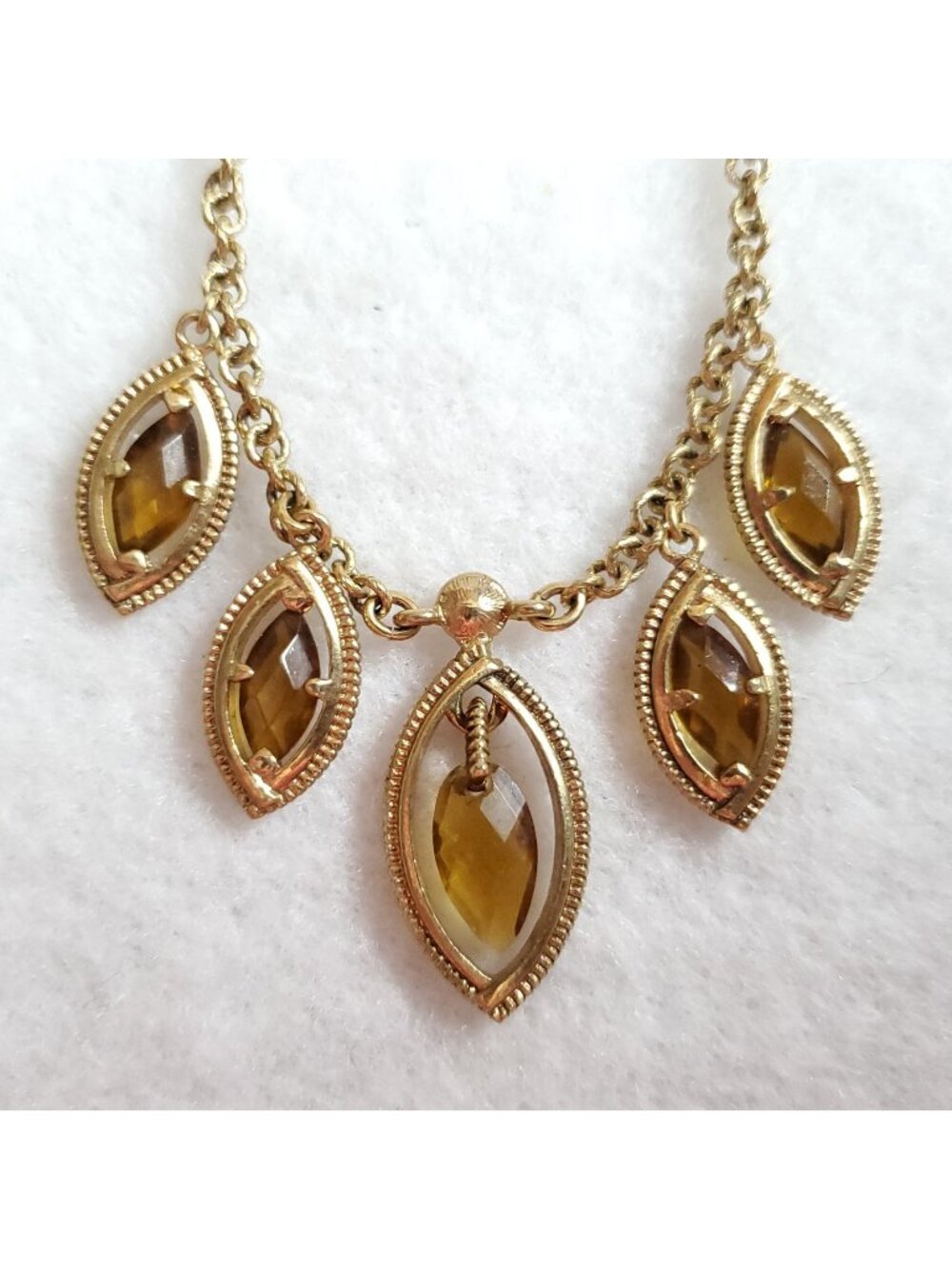 Monet Necklace Gold Tone Charm Dangles Faceted Yellow Glass 15-17.5"